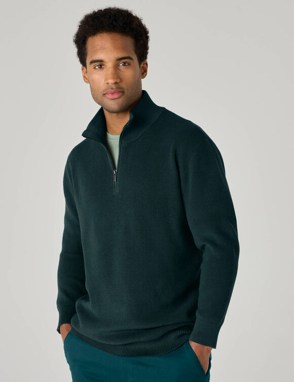 Pull col montant zipp&eacute; en maille perl&eacute;e (c&egrave;dre)