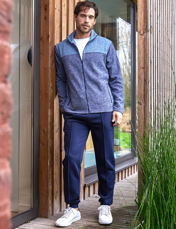 Pantalon loisirs molleton, bas resserrés (marine)