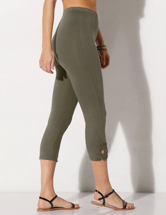 Legging 3/4 macramé, taille élastiquée (kaki)