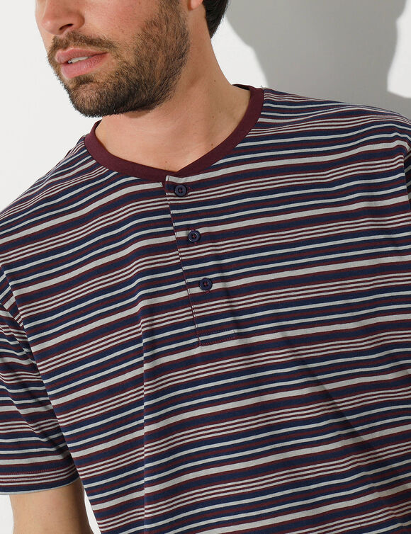 Pyjama-short ray&eacute; col tunisien (bordeaux)