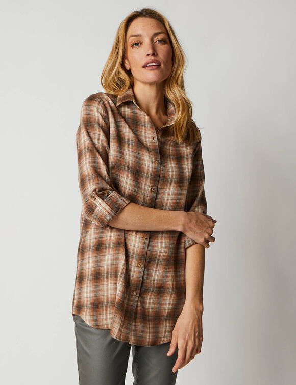 Chemise longue à carreaux flanelle (caramel)