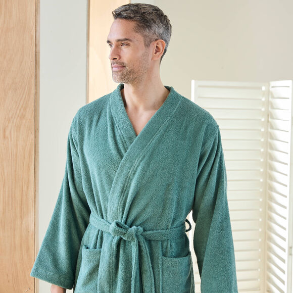 Peignoir mixte adulte col kimono &eacute;ponge bouclette  (eucalyptus)