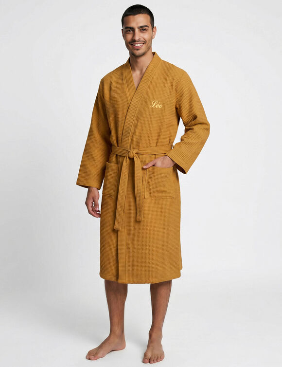 Peignoir de bain mixte col kimono &agrave; personnaliser - coton nid d'abeille 240 g/m&sup2; (curry)