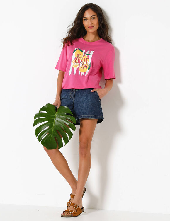 T-shirt loose imprim&eacute; "un zeste d'&eacute;t&eacute;", jersey (rose)
