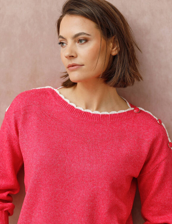 Pull col bateau, maille moelleuse (rose vif)