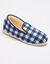 Stille Charentaise-pantoffels met geruit motief en wol-voering (marineblauw)