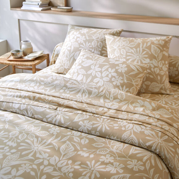 Bedlinnen C&eacute;line, in katoen met bloemenprint (zandkleur)