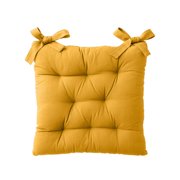 Stoelkussentje in effen katoenen zeildoekstof - set van 2 (honing)