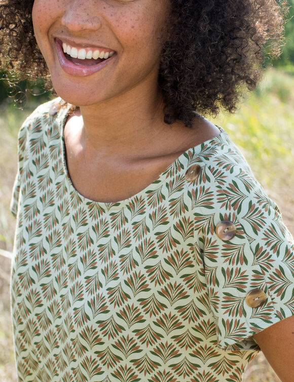 T-shirt col rond imprim&eacute; minimaliste (vert / chocolat)