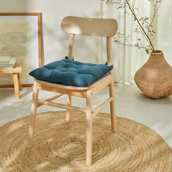 Galette de chaise carrée unie coton bachette - lot de 2 (bleu)