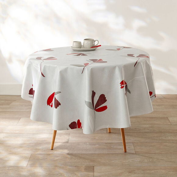Tafelzeil van gewaxt katoen met bloemenprint (grijs / rood)