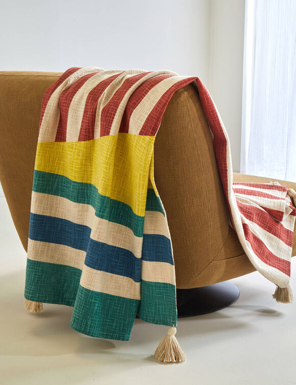 Plaid imprim&eacute; ray&eacute; (terracotta / jaune)