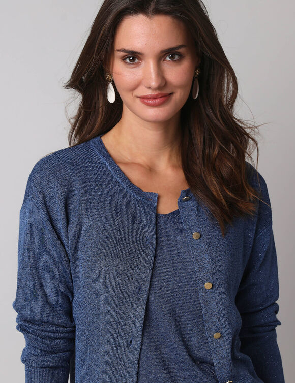 Gilet fine maille et fil brillant, manches longues (jeansblauw)