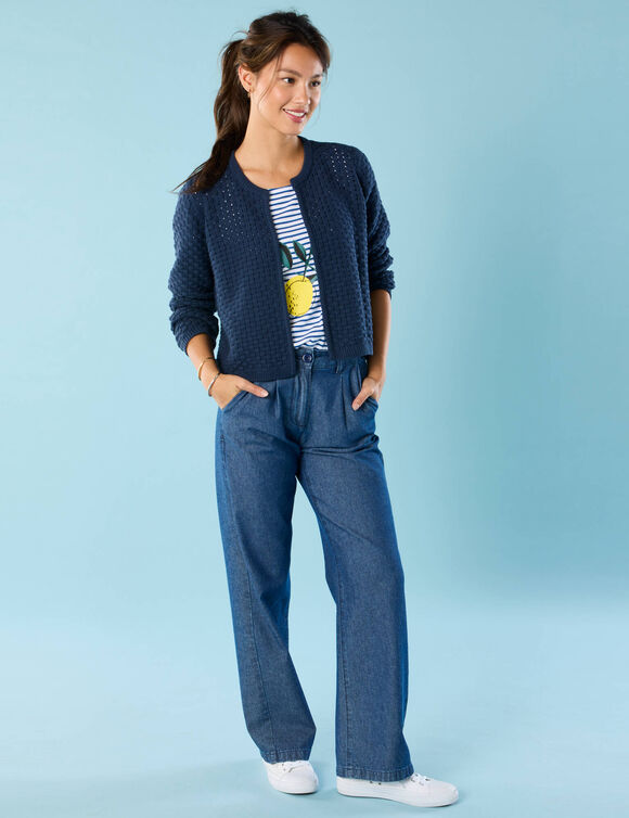 Gilet paletot maille fantaisie,  Spécial Petites (indigo)