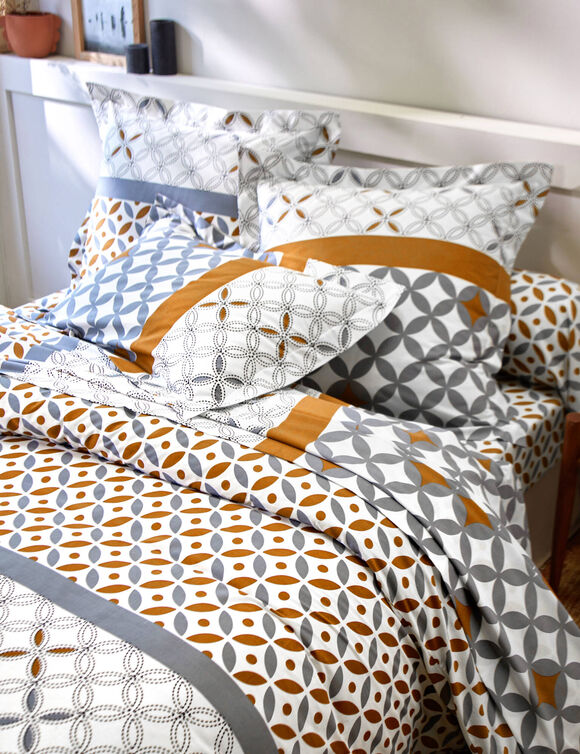 Marlow-beddengoed met geometrische motieven &ndash; katoen 57 draden/cm&sup2; (grijs / karamel)