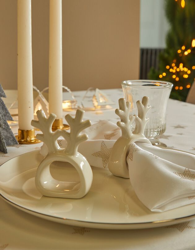 Lot de 4 ronds de serviette renne en porcelaine (blanc)
