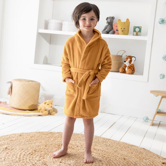 Peignoir de bain enfant ours à capuche microfibre toute douce (taupe)