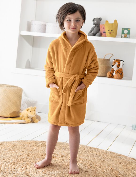 Peignoir de bain enfant ours à capuche microfibre toute douce (taupe)