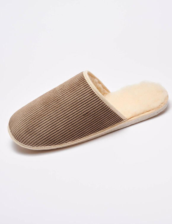 Stille muiltjes in velours met wolvoering (taupe)