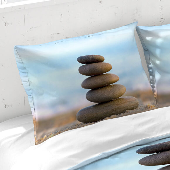 Linge de lit Zen en coton imprimé (bleu)