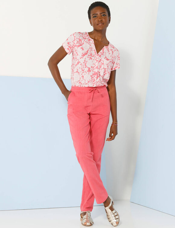 Blouse manches courtes, imprimé fleuri (rose / blanc)