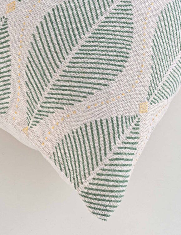 Coussin rectangulaire imprim&eacute; feuilles d&eacute;tails dor&eacute;s  (vert sauge)