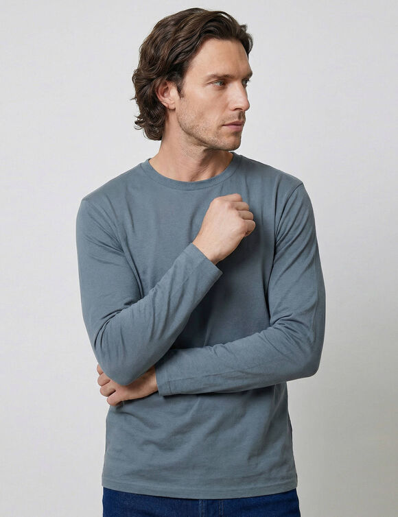 T-shirt col rond  manches longues &agrave; l'unit&eacute;. (gris)