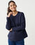 Pull &eacute;vas&eacute; col rond &agrave; c&ocirc;tes en biais, maille anglaise (marine)