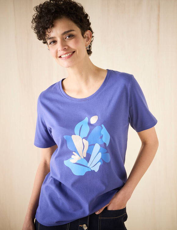T-shirt met korte mouwen en geplaatste print (marine)