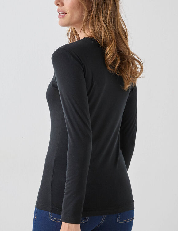 T-shirt met lange mouwen van wolmix (zwart)