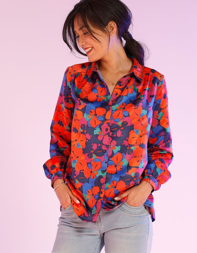 Chemisier en satin imprimé (marine / orange)