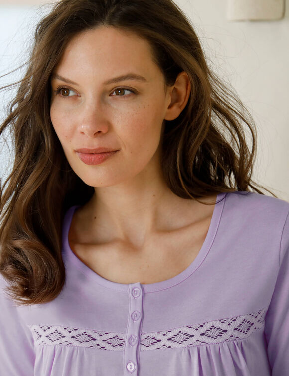 Chemise de nuit longue manches courtes unie (parme)