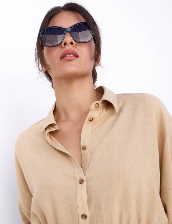 Chemisier couliss&eacute;e taille, manches 3/4 (beige)