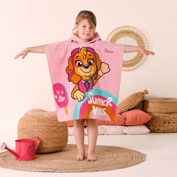 Poncho de bain enfant Pat'Patrouille personnalisé éponge et velours coton - 320g/m² (rose)