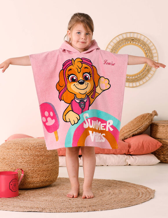 Poncho de bain enfant Pat'Patrouille personnalisé éponge et velours coton - 320g/m² (rose)