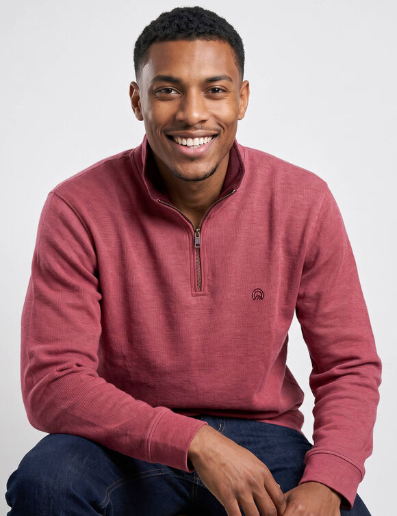 Warm sweatshirt met hoge kraag en ritssluiting, van geribd tricot (DONKERROZE)