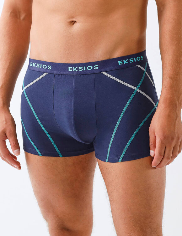 Boxer ferm&eacute; uni &eacute;lastiqu&eacute; surpiq&ucirc;res contrast&eacute;es - lot de 4 (bleu / marine)