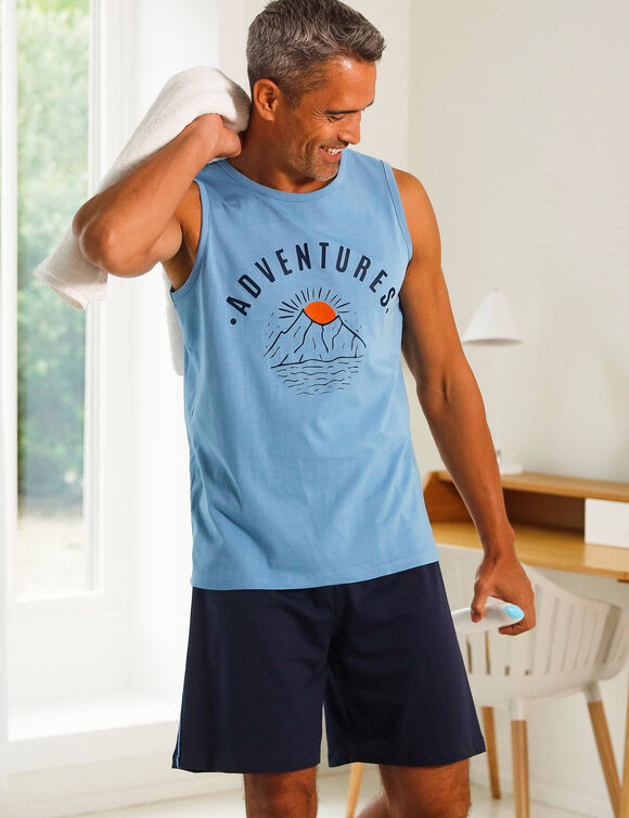 Pyjamatop in katoen, geplaatste print (blauw)