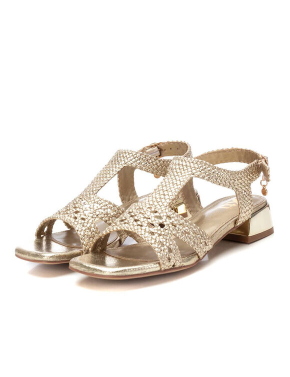 Gevlochten sandalen met hak (goudkleurig)