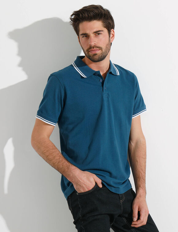 Polo uni maille piquée manches courtes (bleu canard)