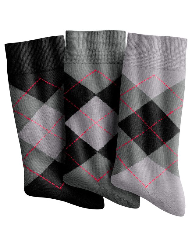 Mi-chaussettes motif jacquard - lot de 3 paires, noir, hi-res