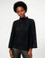 Blouse col volant&eacute; en dentelle, manches larges 3/4 (noir)