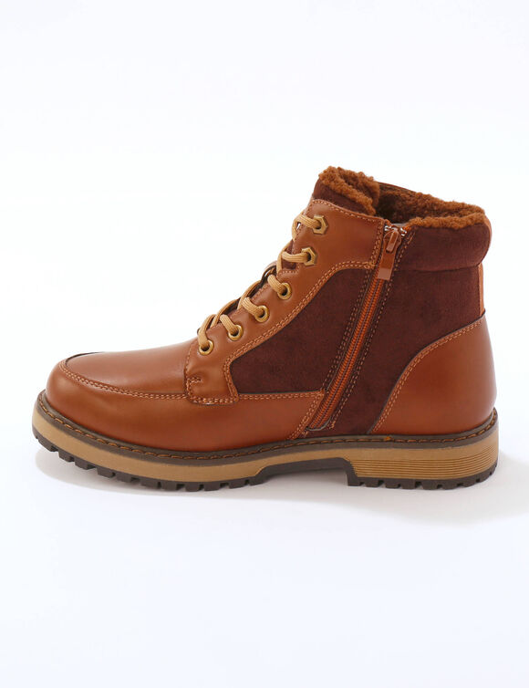 Boots fourrées lacées et zippées (marron)