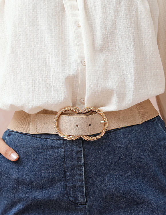 Ceinture &eacute;lastiqu&eacute;e double boucle (beige)