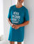Maxi T-shirt pyjama imprim&eacute; "r&eacute;veil en cours" (bleu canard)