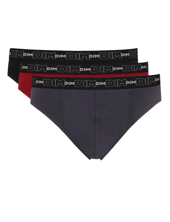 Slip ferm&eacute; taille basse Dim - lot de 3 (noir + rouge + gris)