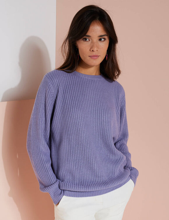 Pull col rond maille anglaise (parme)