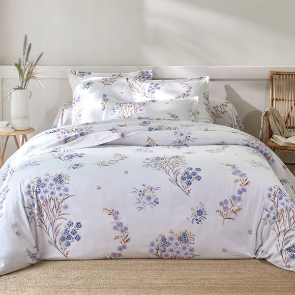 Linge de lit Madeleine coton (blanc / bleu)