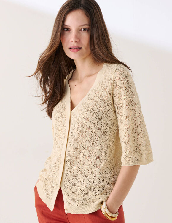 Gilet boutonn&eacute; en maille ajour&eacute;e  (naturel)