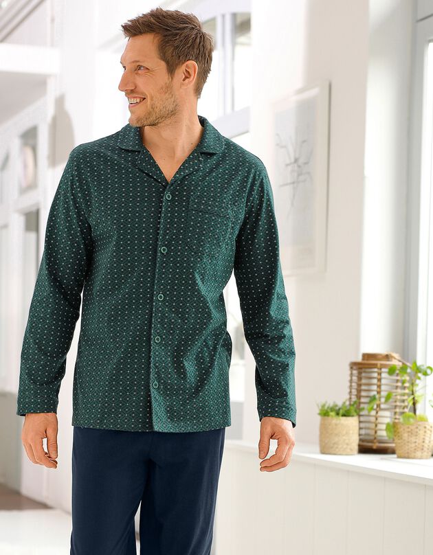 Chemise de pyjama imprimée manches longues, vert, hi-res